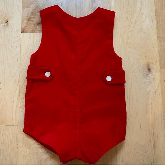 VINTAGE Velour Christmas Baby Red Jonjon Shortall Outfit Romper Mother of Pearl - Picture 5 of 11